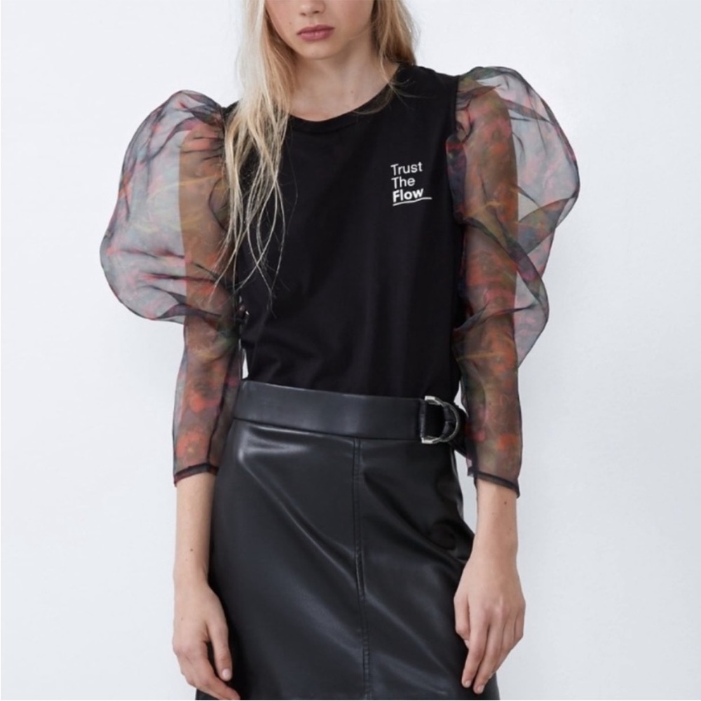 ZARA | Trust the Flow Sheer Floral Sleeve Top